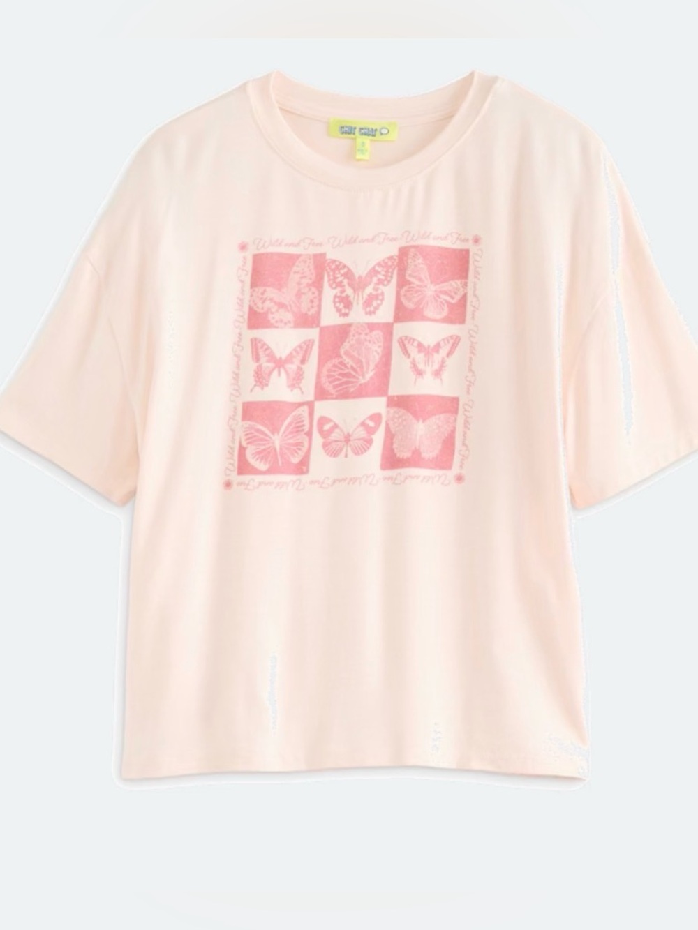 Girls oversized Light Pink Butterfly Grid Tee sz medium nwt